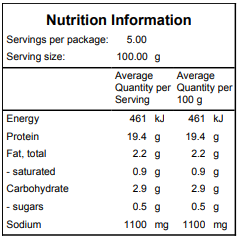 Champange Ham Nutrition Information